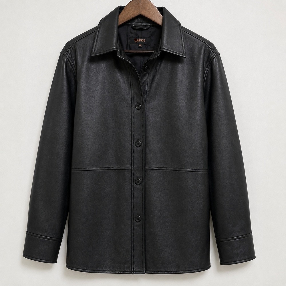 Quince Womens 100% Sheep Leather Shirt Jacket Size M 90s Grunge Luxe Oversized